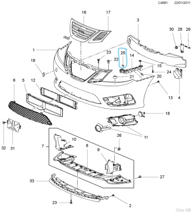 clips de pare-chocs avant  saab 9.3 NG 2003-2014 Pare chocs