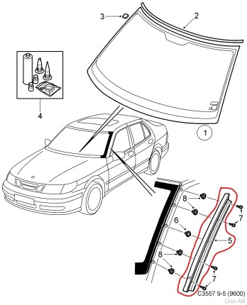 enjoliveur gauche de pare brise pour Saab 9.5 1998-2010 Pare brise et vitrage