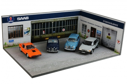 Diorama Saab workshop display stand, miniature saab garage saab gifts: books, saab models and merchandise