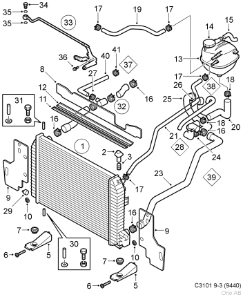 Saab 9.3 NG 2003-2011 heater radiator water hose A/C and Heating saab parts