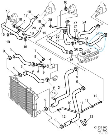 Heater hose saab 900 classic 16 valves from 1990 to 1993 Water coolant system