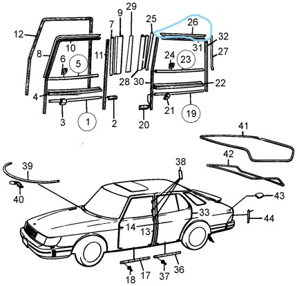 enjoliveur chromé supérieur porte arrière droit saab 900 classic Nouveautés