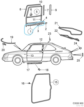 black lower door trim left saab 900 classic Body parts