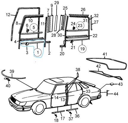 enjoliveur noir inférieur porte avant droit saab 900 classic Carrosserie saab