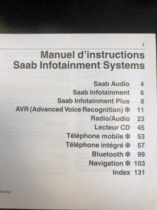 Manuel d'infotainment du propriétaire saab 9.3 2005 Cadeaux: livres, SAAB minatures...