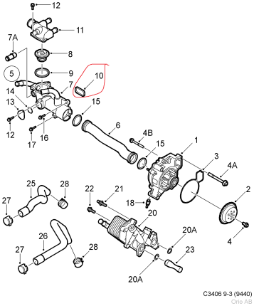 Junta para caja de termostato saab 9.3 NG - 9.5 NG Novedades
