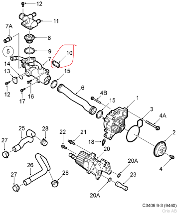 Thermostat housing gasket saab 9.3 NG - 9.5 NG Water coolant system