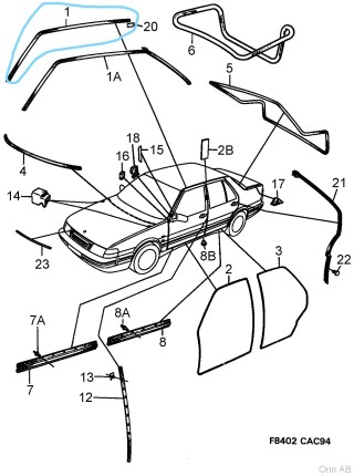 Headliner gasket left saab 9000 1985-1998 New PRODUCTS