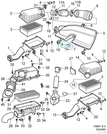 joint torique du silencieux d'admission Saab 900 II /  9.3 Joints