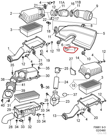 joint torique du silencieux d'admission Saab 900 II /  9.3 Joints