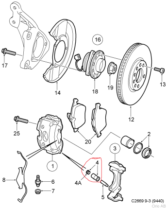 Sliding Sleeve Kit Brake Caliper Saab 9-3NG / 9-5 saab Brake system