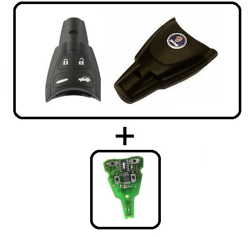 Coque Clé Télécommande Saab 9-3/9-5 - 4 Boutons + Porte-Clés Cuir - Remplacement Économique