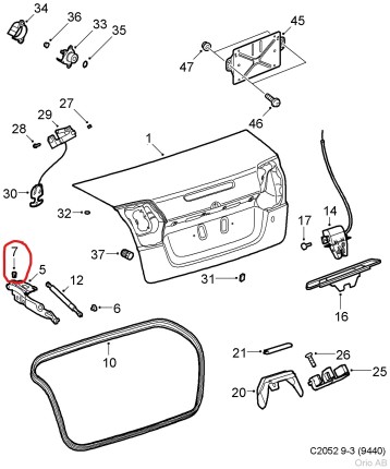 Boot rubber stopper Saab 9.3 NG convertible 2003-2014 Others parts: wiper blade, anten mast...