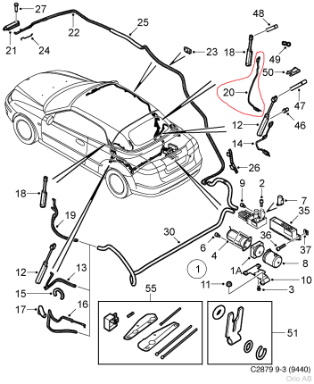 sensor trasero derecho 6a barra antivuelco saab 9.3 cabriolet 2004-2011 Capotas