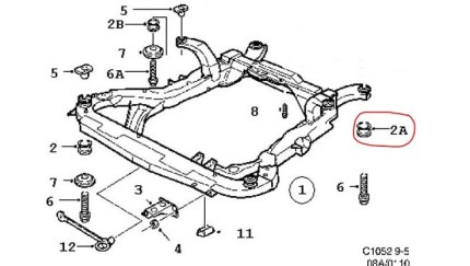 Silent bloc de berceau avant (arrière) saab 9.5 2006-2010 Suspension avant