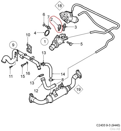 engine water temperature sensor Saab 9.3 1L9 TID 2005-2010 Sensors, contacts