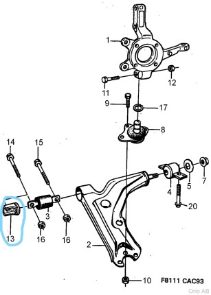 left or right wishbone support, saab 9000 Front suspension