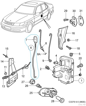 door lock puller for front left door saab 9.5 1998-2010 New PRODUCTS