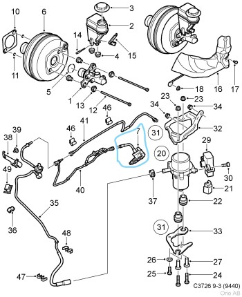 brake vacuum hose saab 9.3 NG and 9.5 NG Brake pads