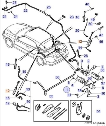 New left hydraulic actuator for soft cover saab 9.3 convertible 2004-2011 Convertible Top